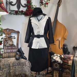SHAPEFX Black & Cream Two-Tone Vintage-Inspired Skirt Suit